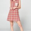 Red Plaid Sleeveless Shirt Dress Floral Back Detail