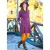 Purple Flannel Cotton Dress With Lace Button Details
